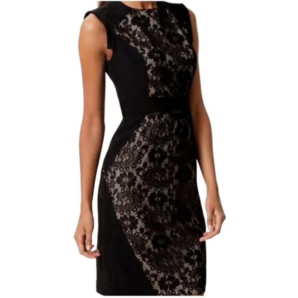 Adrianna Papell Lace Overlay Block Black Sleeveless Sheath Dress Size 4 NWT‎ - Picture 2 of 8